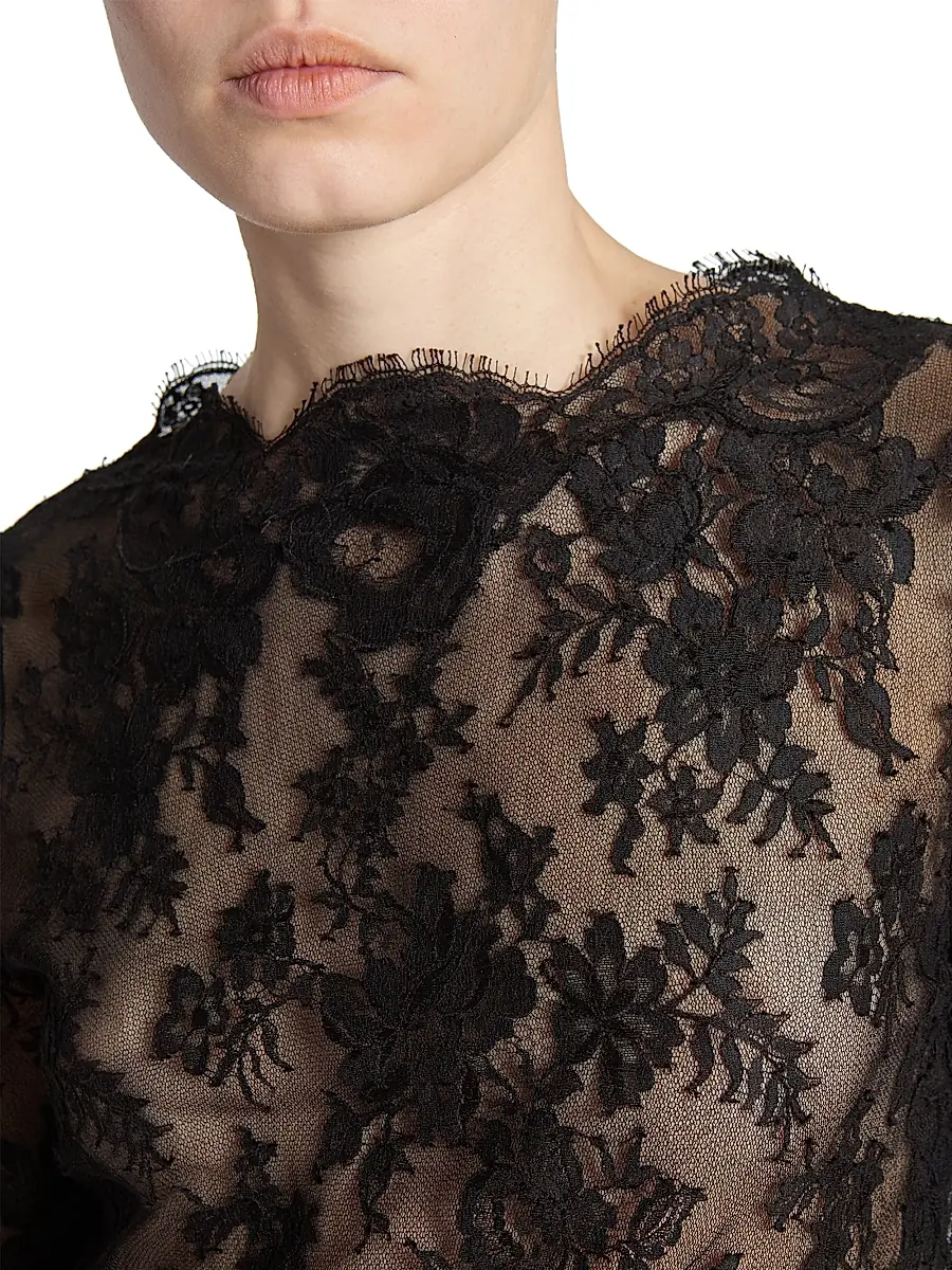 Saint Laurent Women's Long-Sleeve Dress in Chantilly Lace - Black | Thumbnail 7 Saint Laurent Women's Long-Sleeve Dress in Chantilly Lace - Black | Thumbnail 7