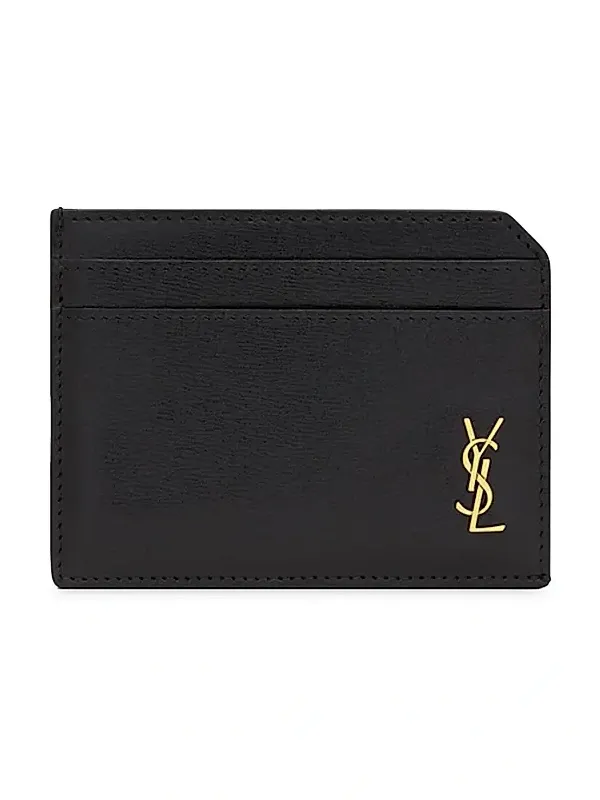 Men's Tiny Cassandre Open Card Case in Shiny Leather - Black Men's Tiny Cassandre Open Card Case in Shiny Leather - Black