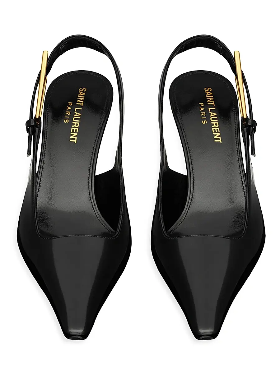 Saint Laurent Women's Lee Slingback Pumps in Glazed Leather - Black | Thumbnail 3 Saint Laurent Women's Lee Slingback Pumps in Glazed Leather - Black | Thumbnail 3