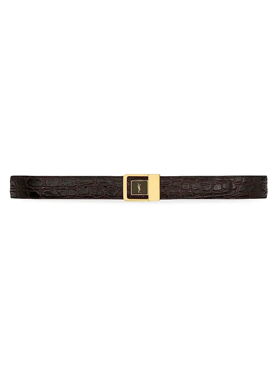 Saint Laurent Men's Buckle Belt In Crocodile Embossed Leather - Brown | Image 1 Saint Laurent Men's Buckle Belt In Crocodile Embossed Leather - Brown | Image 1