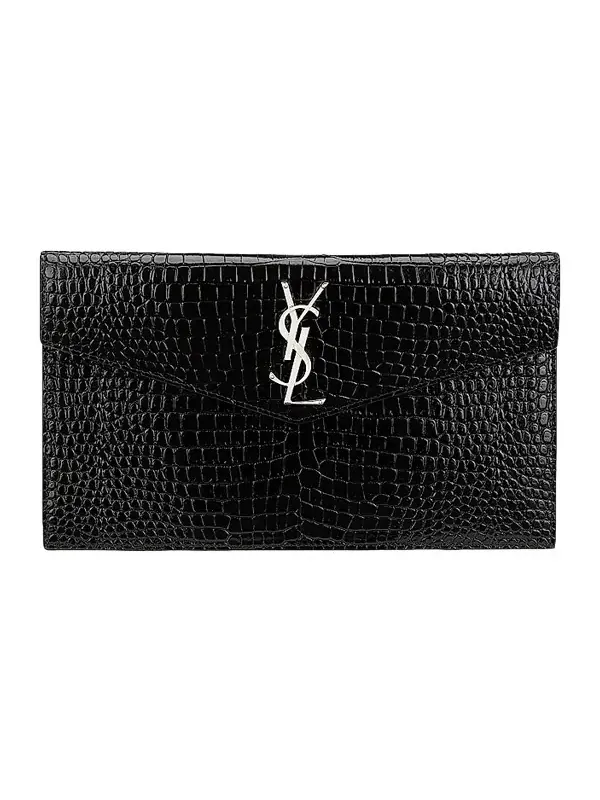 Women's Uptown Pouch In Crocodile Embossed Shiny Leather Women's Uptown Pouch In Crocodile Embossed Shiny Leather