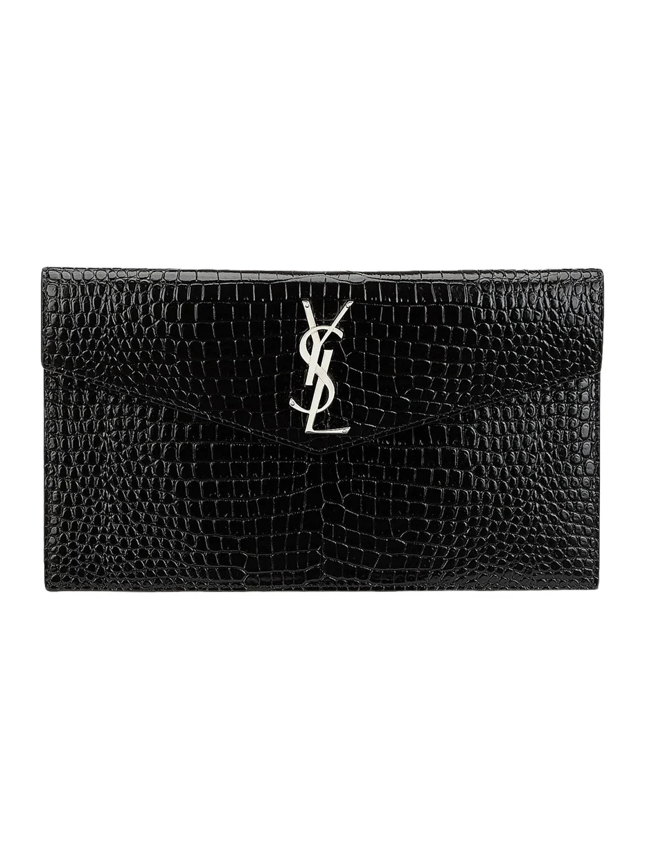 Women's Uptown Pouch In Crocodile Embossed Shiny Leather Women's Uptown Pouch In Crocodile Embossed Shiny Leather