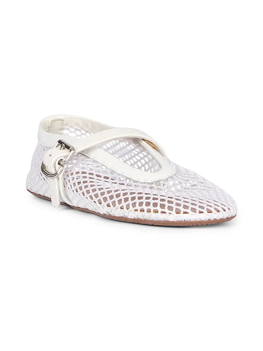 Alaïa Women's Ballerina Strap Fishnet Flats - Blanc Optique | Thumbnail 2 Alaïa Women's Ballerina Strap Fishnet Flats - Blanc Optique | Thumbnail 2