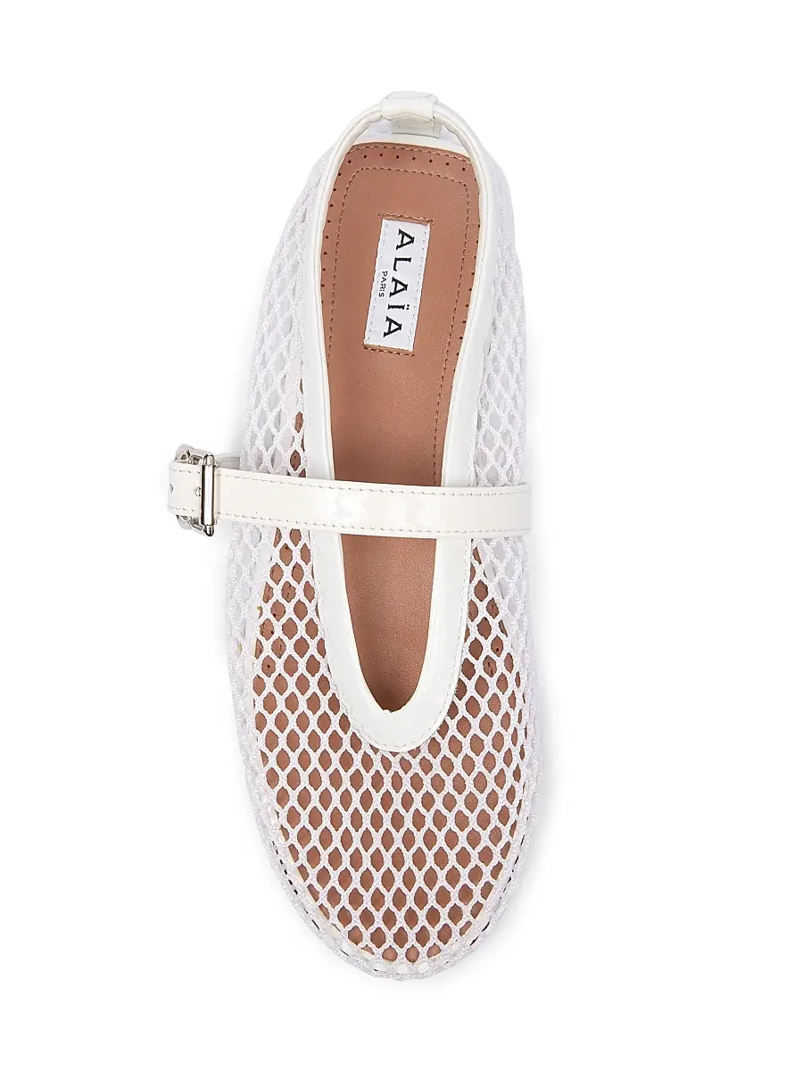 Alaïa Women's Ballerina Strap Fishnet Flats - Blanc Optique | Thumbnail 4 Alaïa Women's Ballerina Strap Fishnet Flats - Blanc Optique | Thumbnail 4