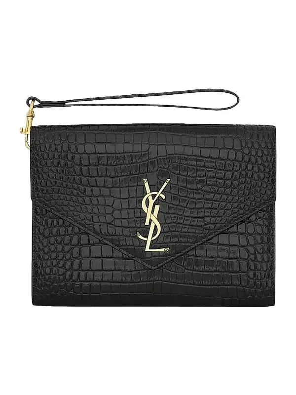 Women's Cassandre Flap Pouch in Crocodile-Embossed Shiny Leather Women's Cassandre Flap Pouch in Crocodile-Embossed Shiny Leather