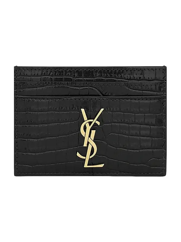 Saint Laurent Women's Cassandre Card Case in Crocodile-Embossed Shiny Leather