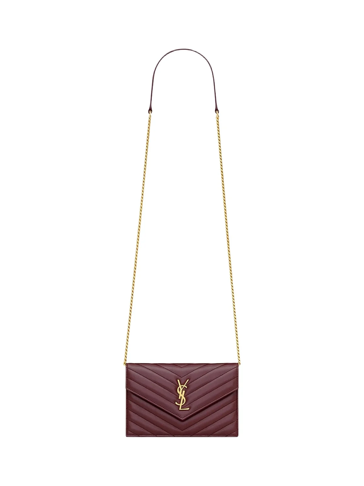 Women's Cassandre Envelope Chain Wallet in Lambskin - Rouge Cabernet Women's Cassandre Envelope Chain Wallet in Lambskin - Rouge Cabernet