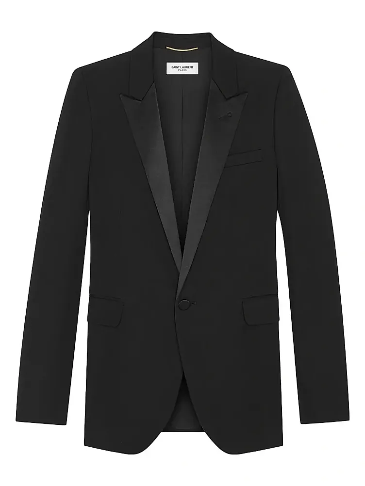 Saint Laurent Women's Tube Tuxedo Jacket in Grain De Poudre
