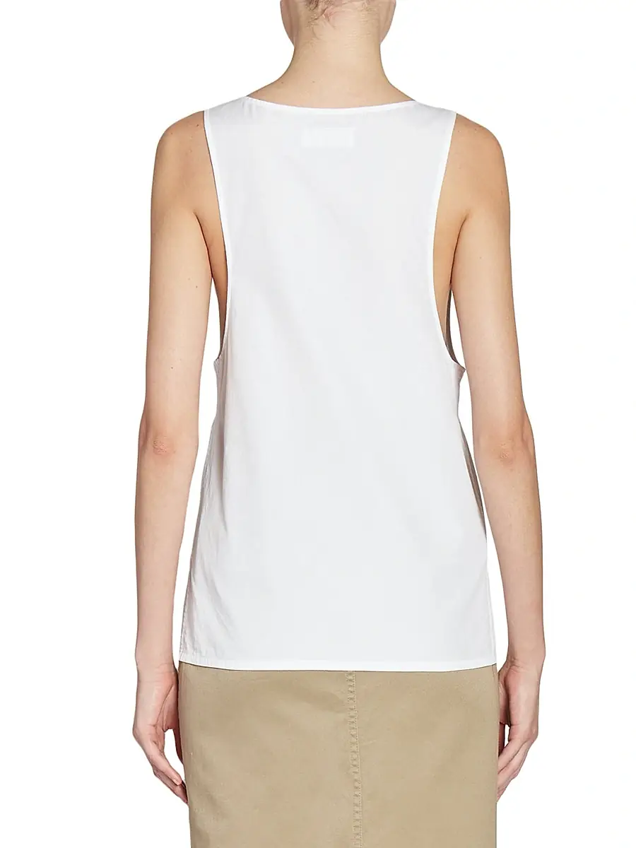 Saint Laurent Women's Henley Tank Top in Cotton Poplin - White | Thumbnail 6 Saint Laurent Women's Henley Tank Top in Cotton Poplin - White | Thumbnail 6