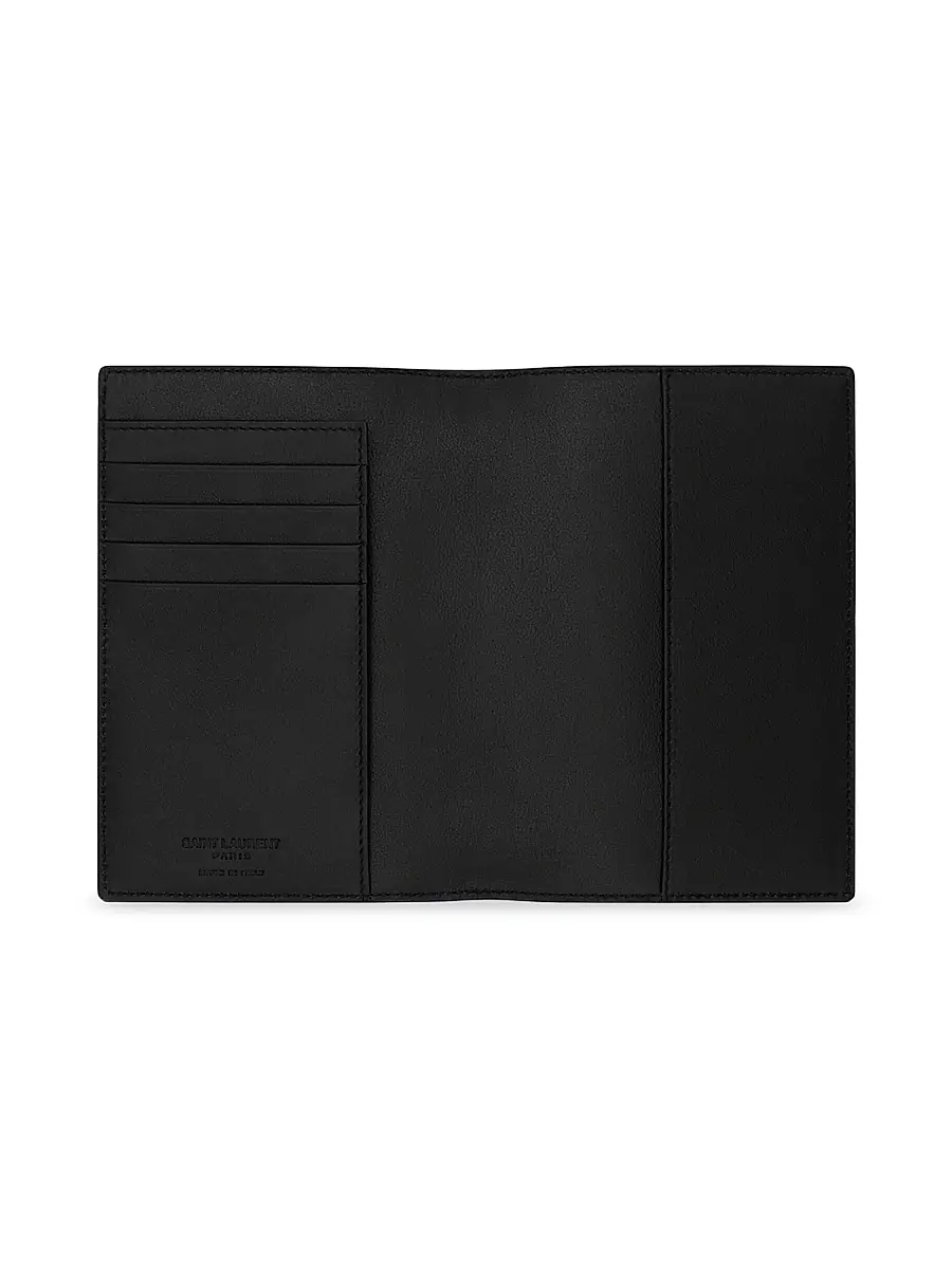 Saint Laurent Men's Passport Case In Ripple Embossed Leather - Black | Thumbnail 3
