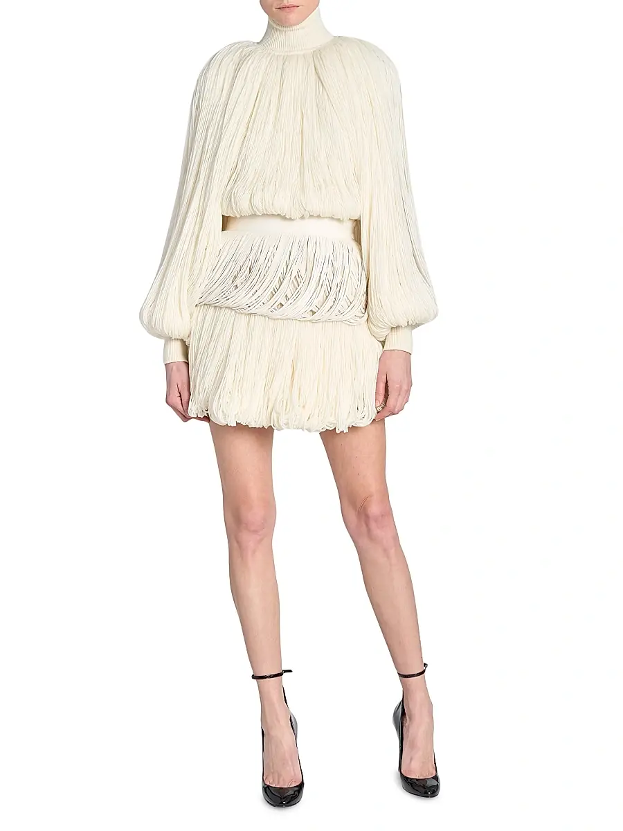 Alaïa Women's Fringes Wool Miniskirt - Blanc Casse | Thumbnail 2 Alaïa Women's Fringes Wool Miniskirt - Blanc Casse | Thumbnail 2