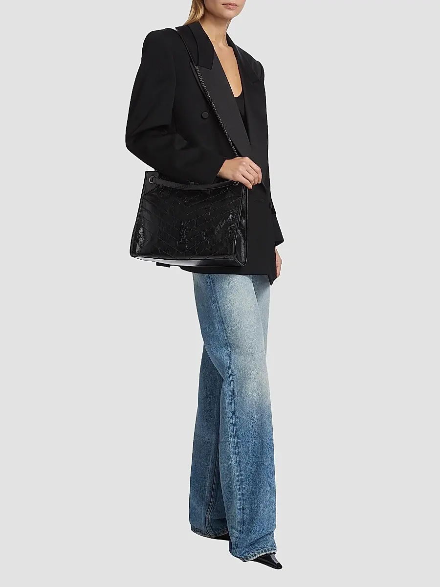 Saint Laurent Women's Niki Medium Shopping Tote Bag in Crinkled Vintage Leather | Thumbnail 3 Saint Laurent Women's Niki Medium Shopping Tote Bag in Crinkled Vintage Leather | Thumbnail 3