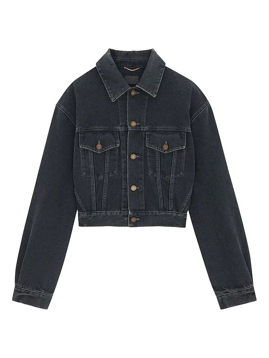 Saint Laurent Women's 80's Jacket in Dark Denim - Dark Blue Black | Image 1 Saint Laurent Women's 80's Jacket in Dark Denim - Dark Blue Black | Image 1