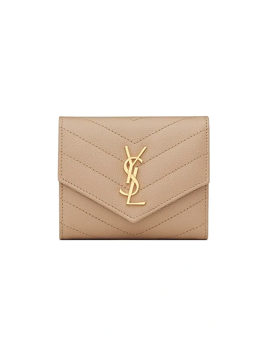 Saint Laurent Women's Cassandre Matelassé Multi-Fold Wallet in Leather - Crema Soft | Thumbnail 9