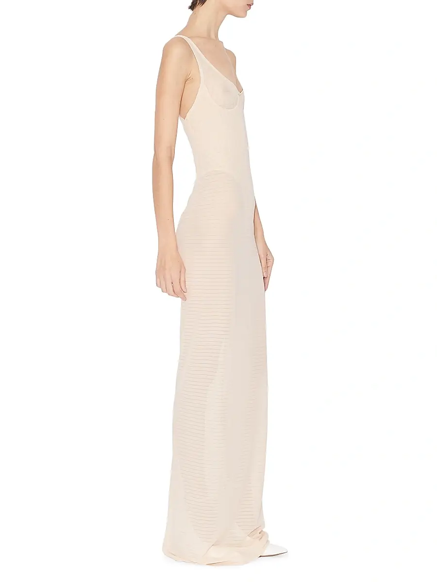 Alaïa Women's Sculpt Sheer Maxi Dress - Peach | Thumbnail 3 Alaïa Women's Sculpt Sheer Maxi Dress - Peach | Thumbnail 3