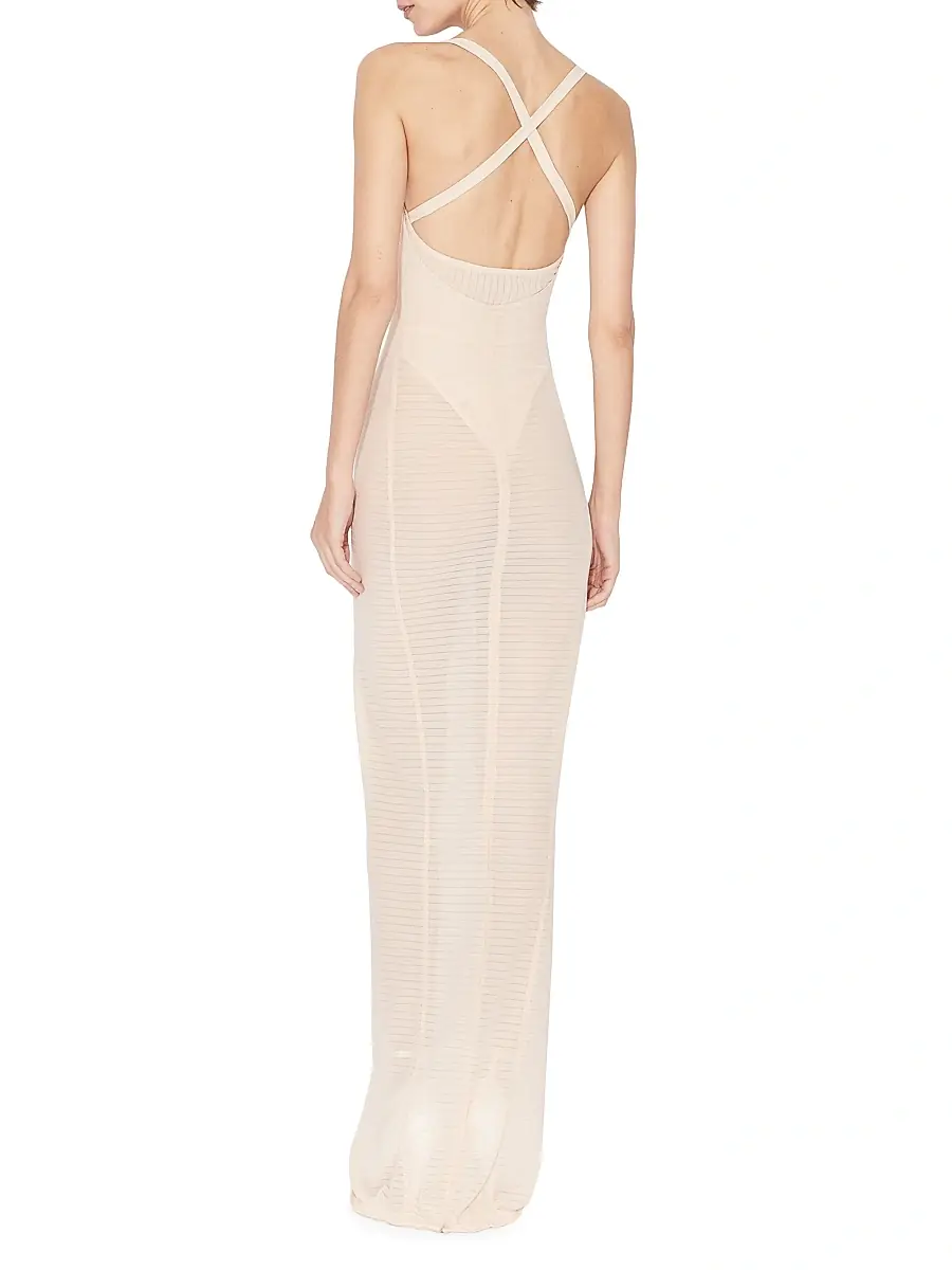 Alaïa Women's Sculpt Sheer Maxi Dress - Peach | Thumbnail 4 Alaïa Women's Sculpt Sheer Maxi Dress - Peach | Thumbnail 4