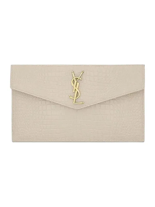 Women's Uptown Pouch in Crocodile-Embossed Shiny Leather Women's Uptown Pouch in Crocodile-Embossed Shiny Leather