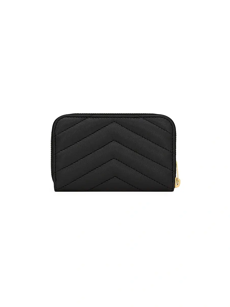 Saint Laurent Women's Cassandre Matelassé Coin Card Wallet In Lambskin - Black | Thumbnail 4 Saint Laurent Women's Cassandre Matelassé Coin Card Wallet In Lambskin - Black | Thumbnail 4