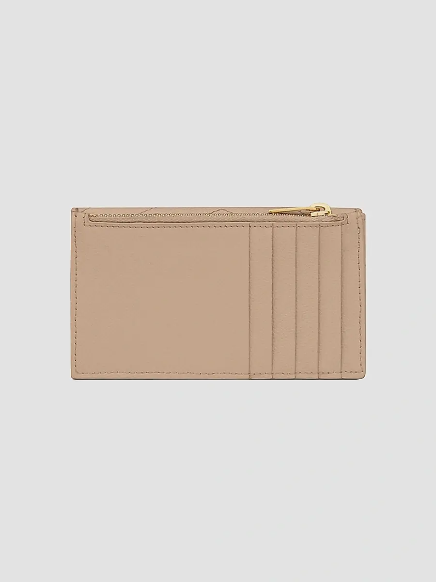 Saint Laurent Women's Cassandre Matelassé Fragments Flap Card Case in Grain de Poudre Embossed Leather - Dark Beige | Thumbnail 2 Saint Laurent Women's Cassandre Matelassé Fragments Flap Card Case in Grain de Poudre Embossed Leather - Dark Beige | Thumbnail 2