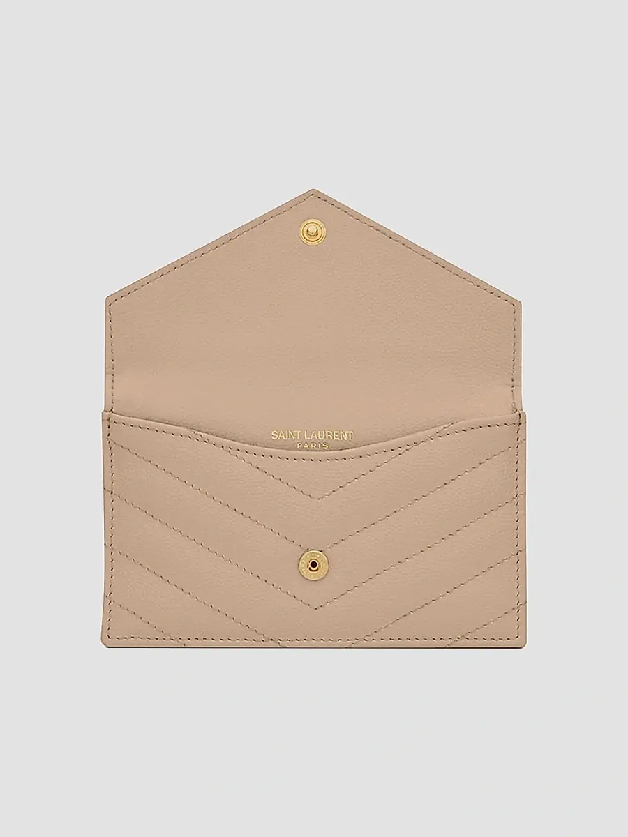 Saint Laurent Women's Cassandre Matelassé Fragments Flap Card Case in Grain de Poudre Embossed Leather - Dark Beige | Thumbnail 4 Saint Laurent Women's Cassandre Matelassé Fragments Flap Card Case in Grain de Poudre Embossed Leather - Dark Beige | Thumbnail 4