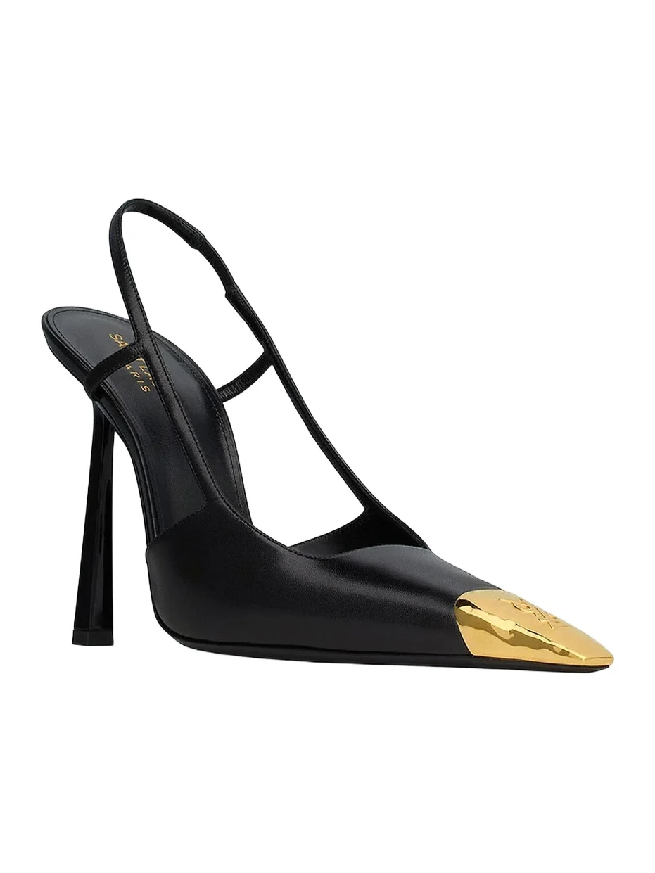 Women's Jeanne Slingback Pumps in Smooth Leather - Black And Gold Women's Jeanne Slingback Pumps in Smooth Leather - Black And Gold