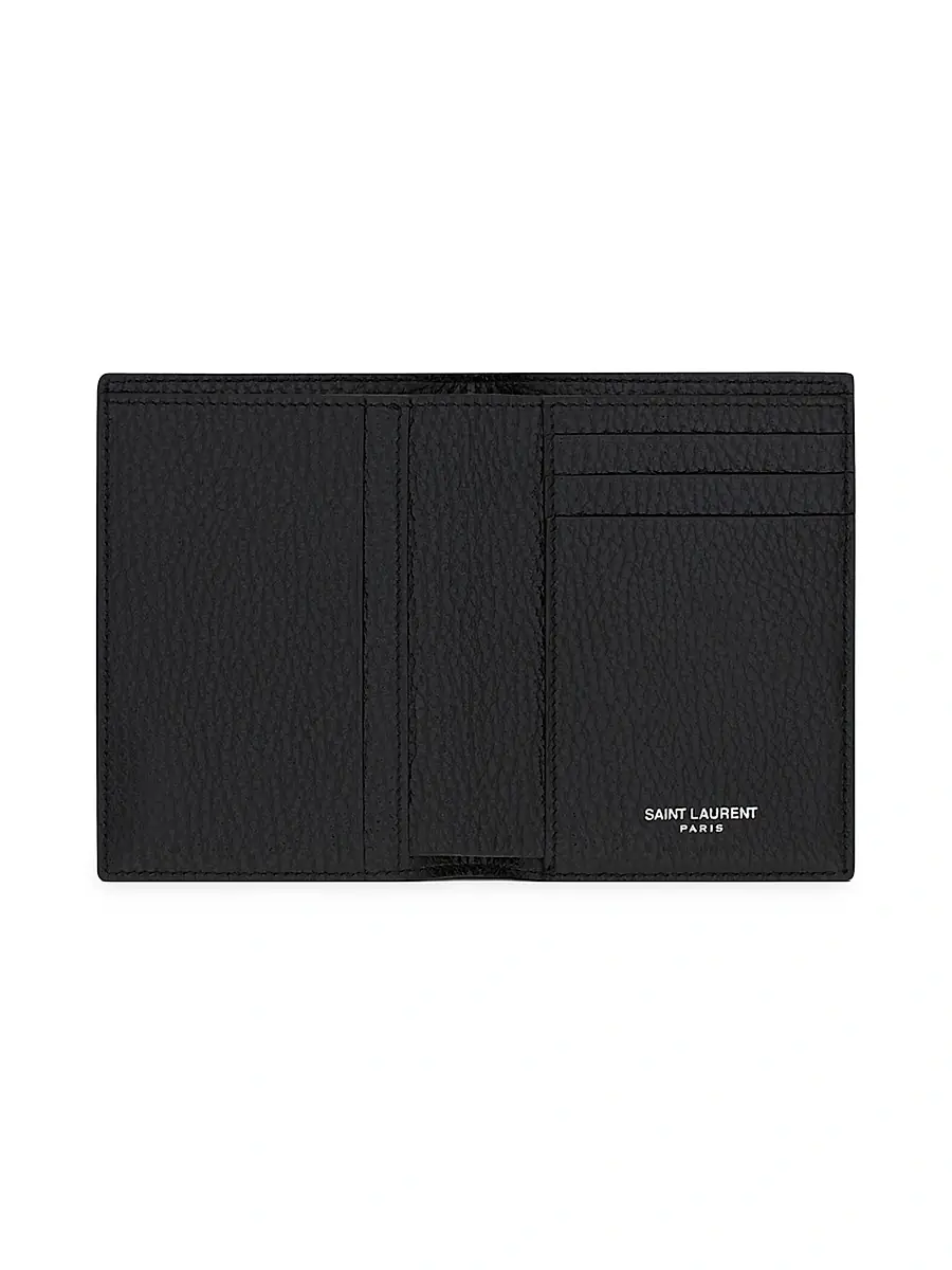 Saint Laurent Men's Tiny Cassandre Credit Card Wallet In Grained Leather - Black | Thumbnail 3 Saint Laurent Men's Tiny Cassandre Credit Card Wallet In Grained Leather - Black | Thumbnail 3