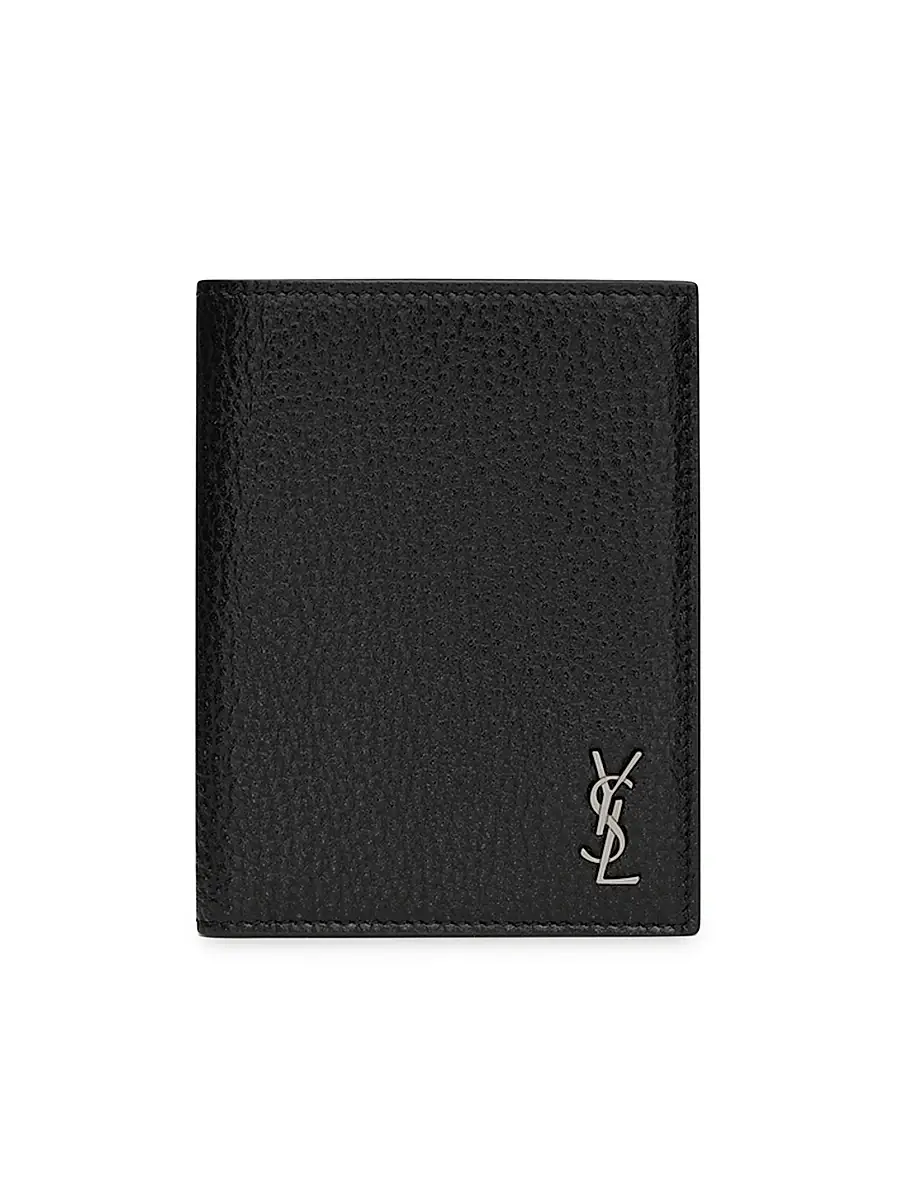 Saint Laurent Men's Tiny Cassandre Credit Card Wallet In Grained Leather - Black | Image 1 Saint Laurent Men's Tiny Cassandre Credit Card Wallet In Grained Leather - Black | Image 1
