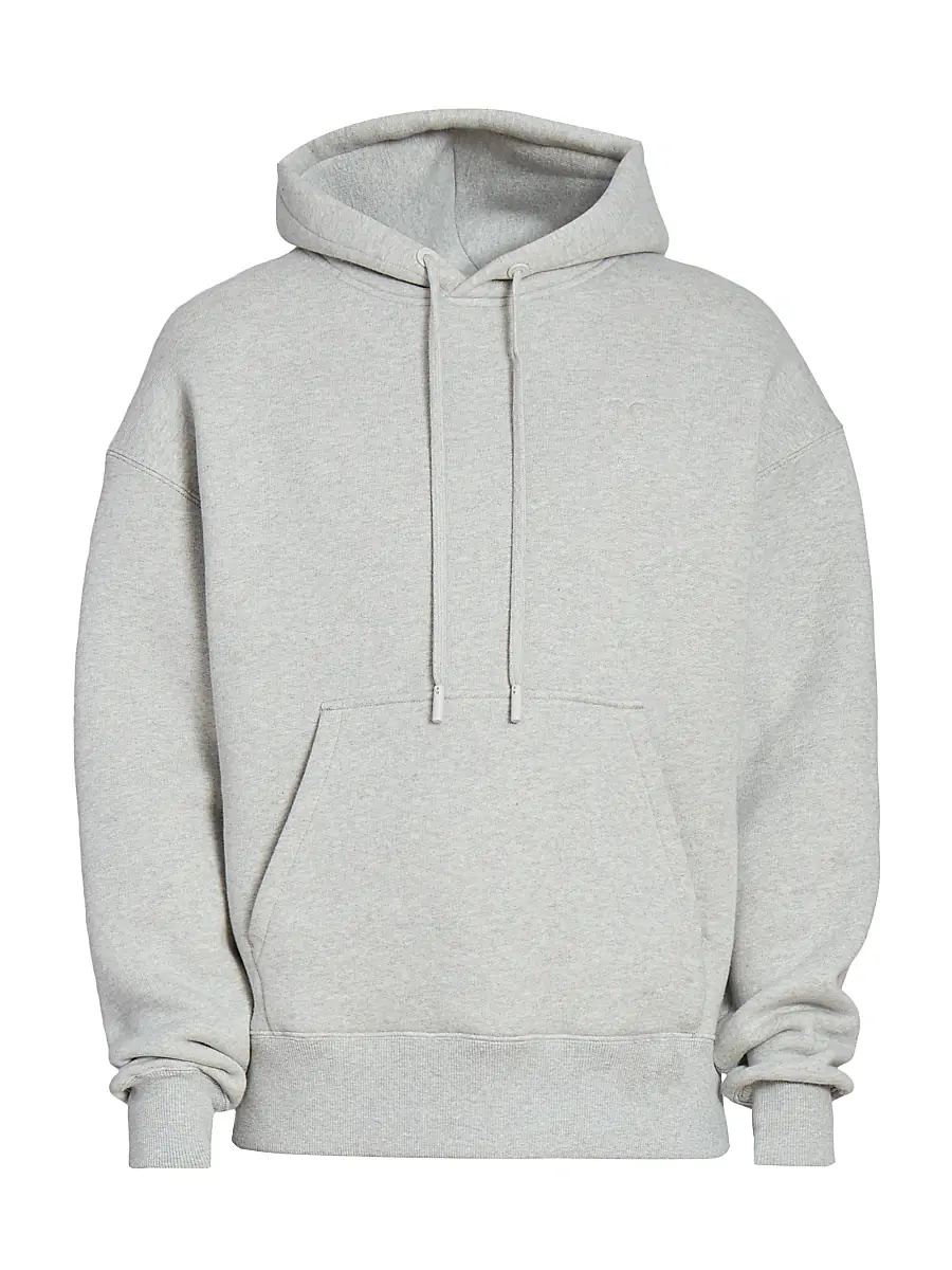 AMI Paris Men's Logo-Embossed Cotton-Blend Hoodie - Heather Ash Grey | Image 1 AMI Paris Men's Logo-Embossed Cotton-Blend Hoodie - Heather Ash Grey | Image 1
