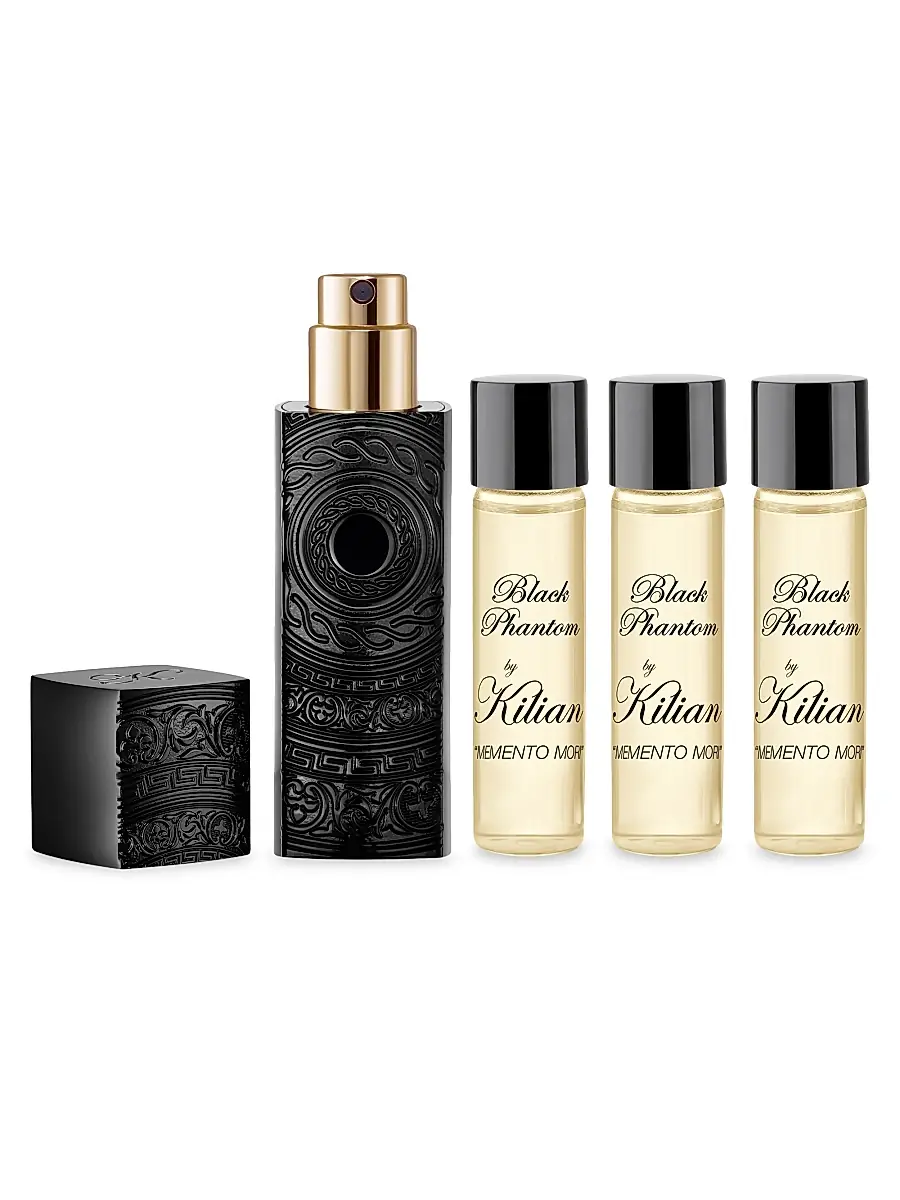 Kilian Black Phantom ''Memento Mori'' 5-Piece Atomizer & Eau de Parfum Refill Set | Image 1 Kilian Black Phantom ''Memento Mori'' 5-Piece Atomizer & Eau de Parfum Refill Set | Image 1