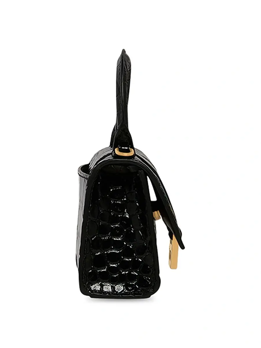 Balenciaga Women's Hourglass Mini Handbag With Chain Crocodile Embossed - Black | Thumbnail 3 Balenciaga Women's Hourglass Mini Handbag With Chain Crocodile Embossed - Black | Thumbnail 3
