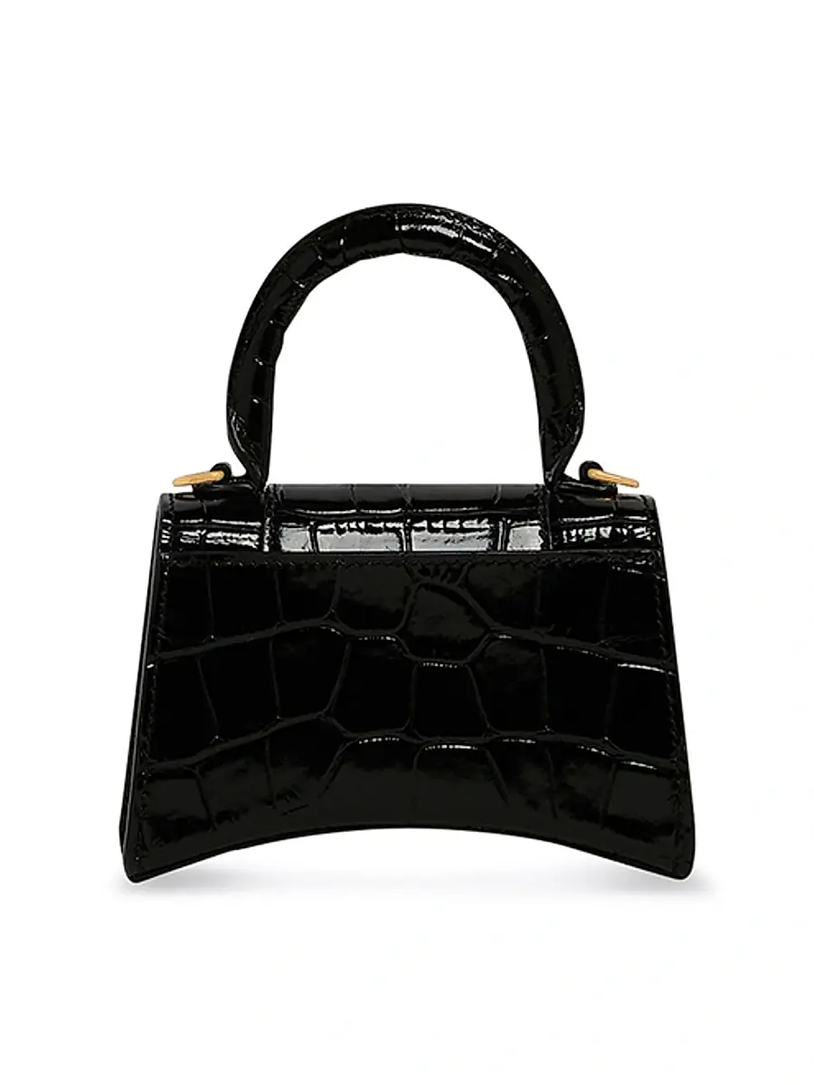 Balenciaga Women's Hourglass Mini Handbag With Chain Crocodile Embossed - Black | Thumbnail 4 Balenciaga Women's Hourglass Mini Handbag With Chain Crocodile Embossed - Black | Thumbnail 4