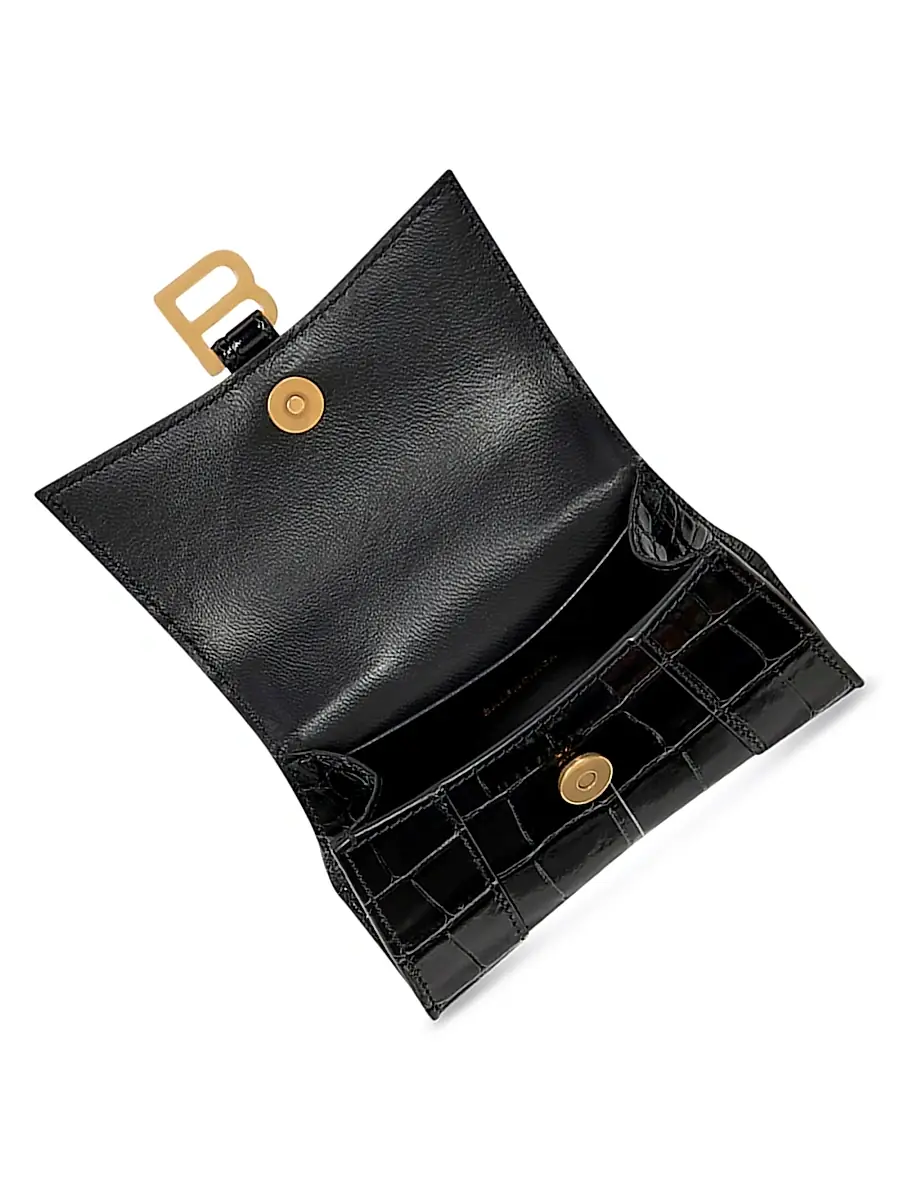 Balenciaga Women's Hourglass Mini Handbag With Chain Crocodile Embossed - Black | Thumbnail 5 Balenciaga Women's Hourglass Mini Handbag With Chain Crocodile Embossed - Black | Thumbnail 5