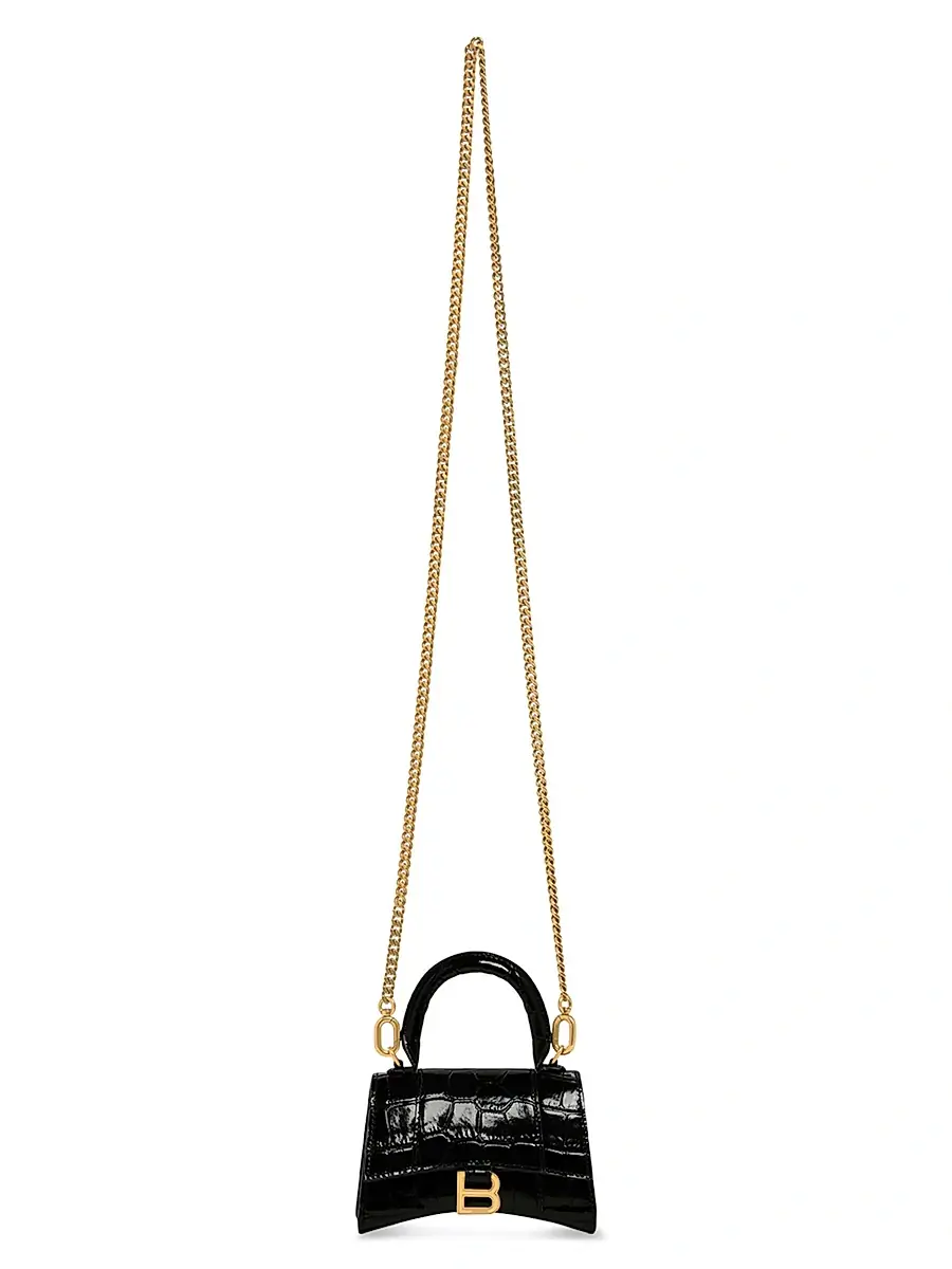 Balenciaga Women's Hourglass Mini Handbag With Chain Crocodile Embossed - Black | Thumbnail 6 Balenciaga Women's Hourglass Mini Handbag With Chain Crocodile Embossed - Black | Thumbnail 6