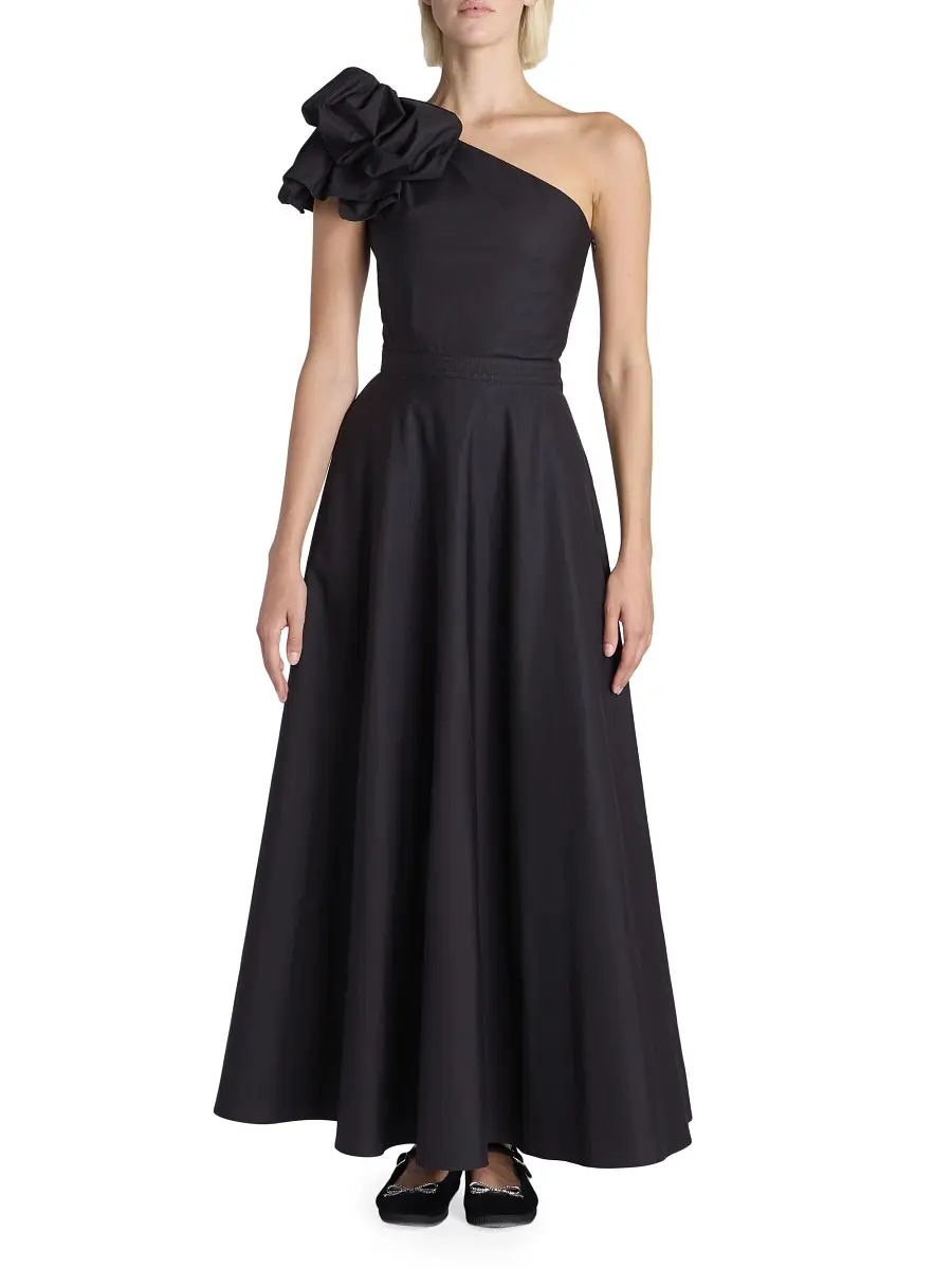 Giambattista Valli Women's One-Shoulder Cotton Fit & Flare Maxi Dress - Black | Thumbnail 2 Giambattista Valli Women's One-Shoulder Cotton Fit & Flare Maxi Dress - Black | Thumbnail 2