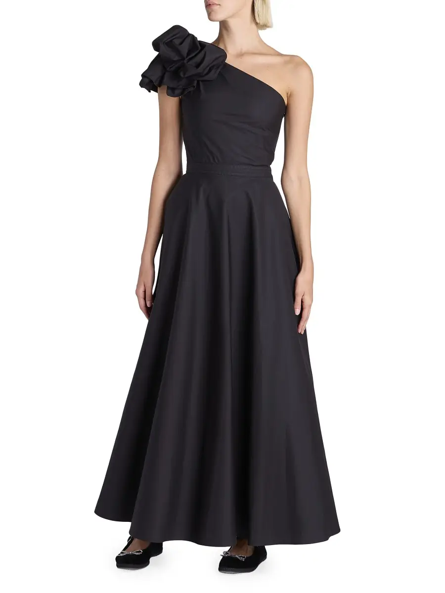 Giambattista Valli Women's One-Shoulder Cotton Fit & Flare Maxi Dress - Black | Thumbnail 3 Giambattista Valli Women's One-Shoulder Cotton Fit & Flare Maxi Dress - Black | Thumbnail 3
