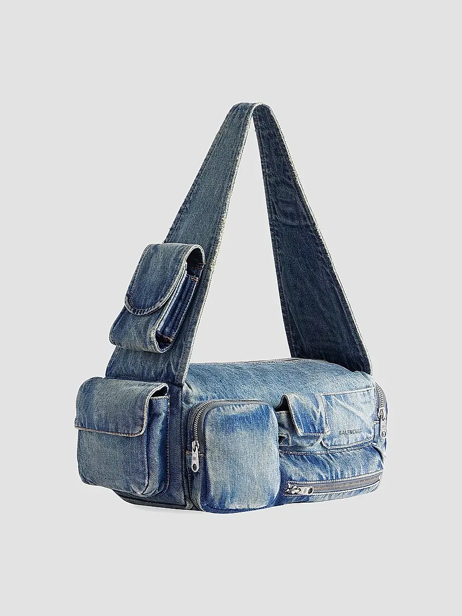 Balenciaga Women's Superbusy Small Sling Shoulder Bag in Denim - Blue | Thumbnail 2 Balenciaga Women's Superbusy Small Sling Shoulder Bag in Denim - Blue | Thumbnail 2