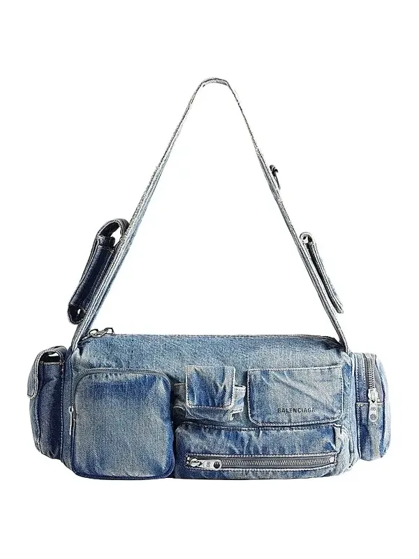 Balenciaga Women's Superbusy Small Sling Shoulder Bag in Denim - Blue
