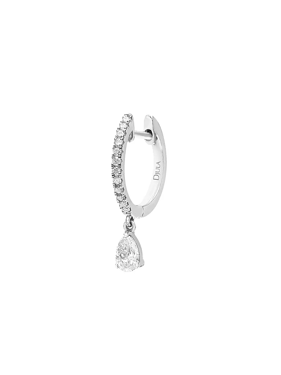 Djula Women's Glam Rock 18K White Gold & Diamond Single Huggie Hoop Earring