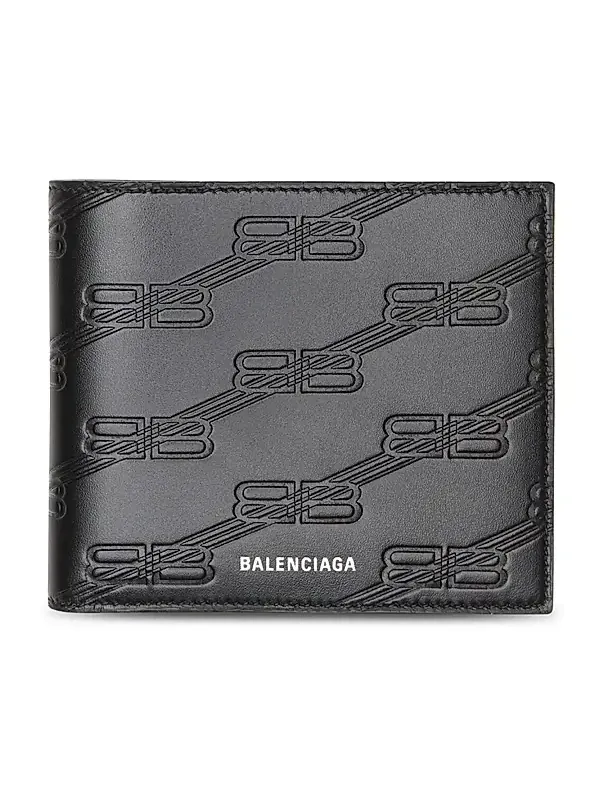 Men's Embossed Monogram Square Folded Wallet in Box - Black Men's Embossed Monogram Square Folded Wallet in Box - Black