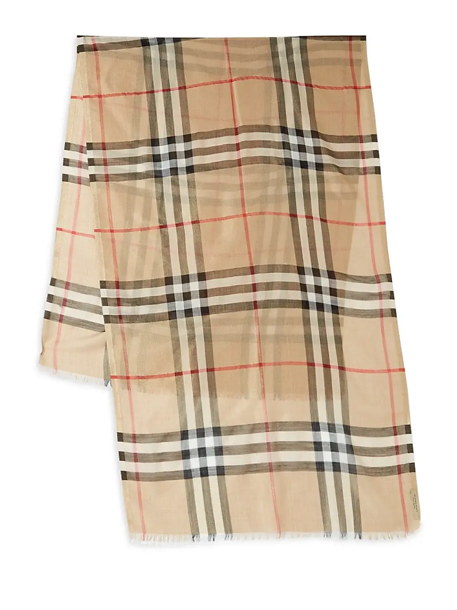Burberry Women's Giant Check Gauze Scarf - Heritage Stone | Thumbnail 2 Burberry Women's Giant Check Gauze Scarf - Heritage Stone | Thumbnail 2