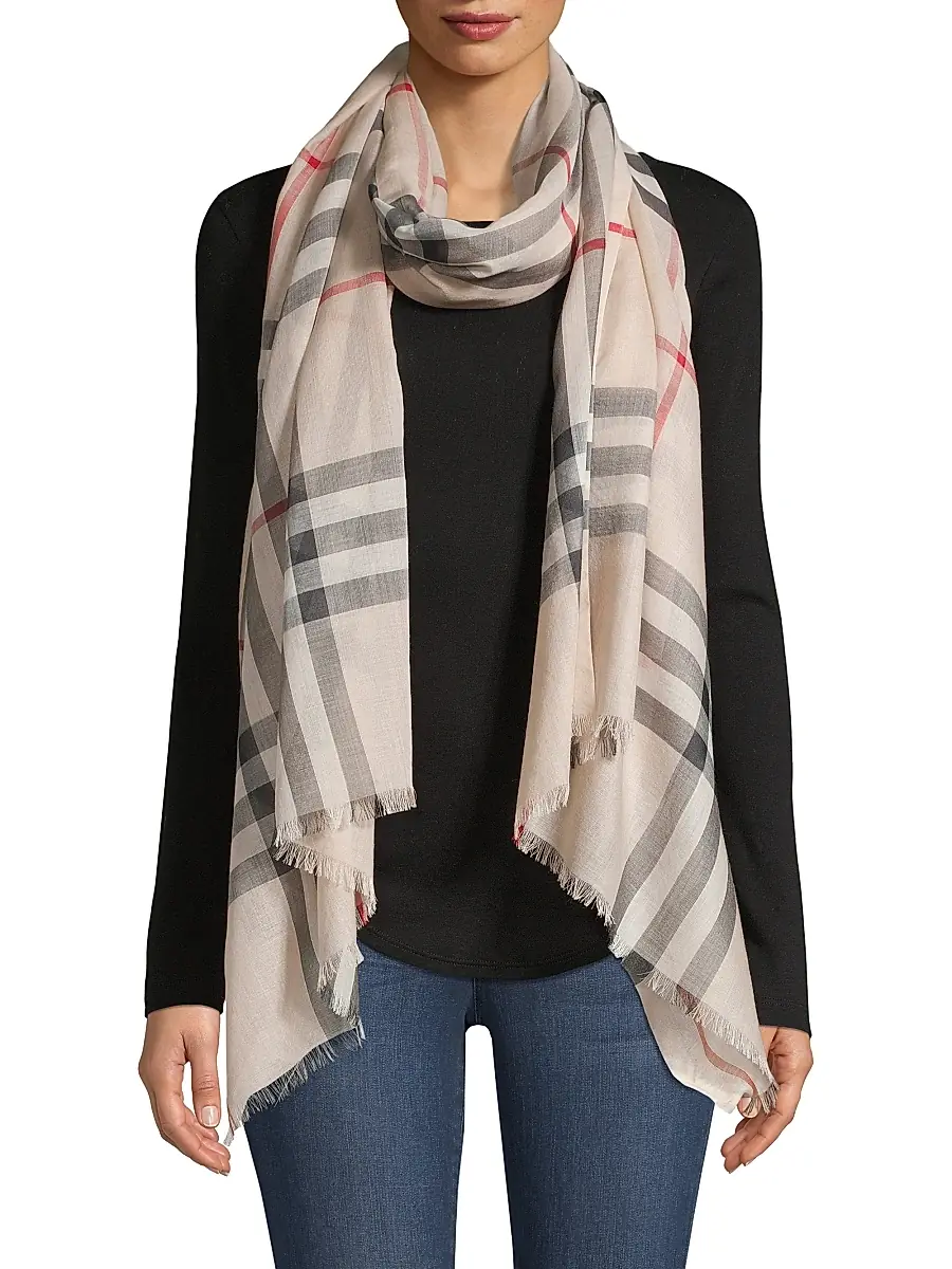 Burberry Women's Giant Check Gauze Scarf - Heritage Stone | Image 1 Burberry Women's Giant Check Gauze Scarf - Heritage Stone | Image 1