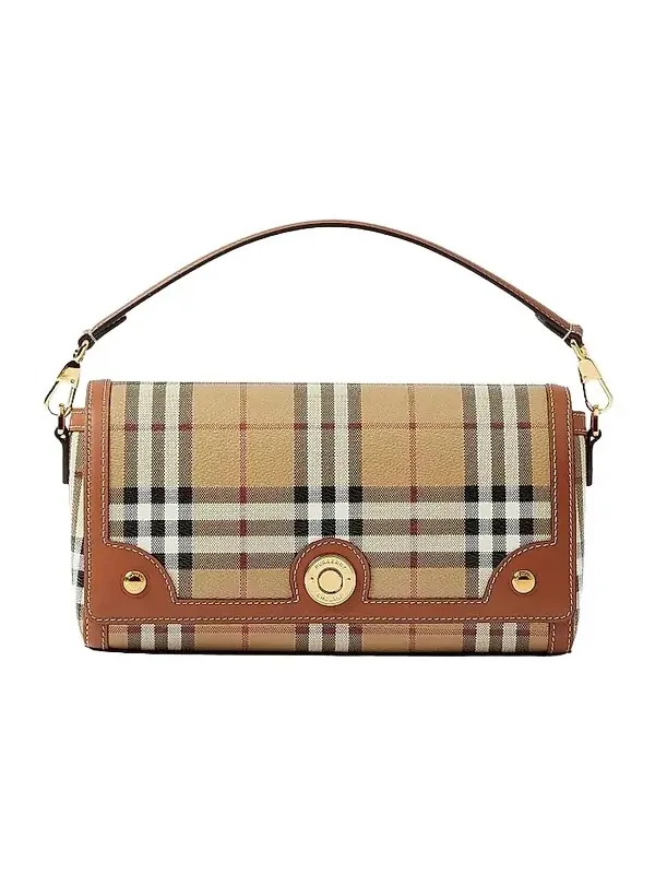 Women's Check & Leather Top Handle Note Bag Women's Check & Leather Top Handle Note Bag