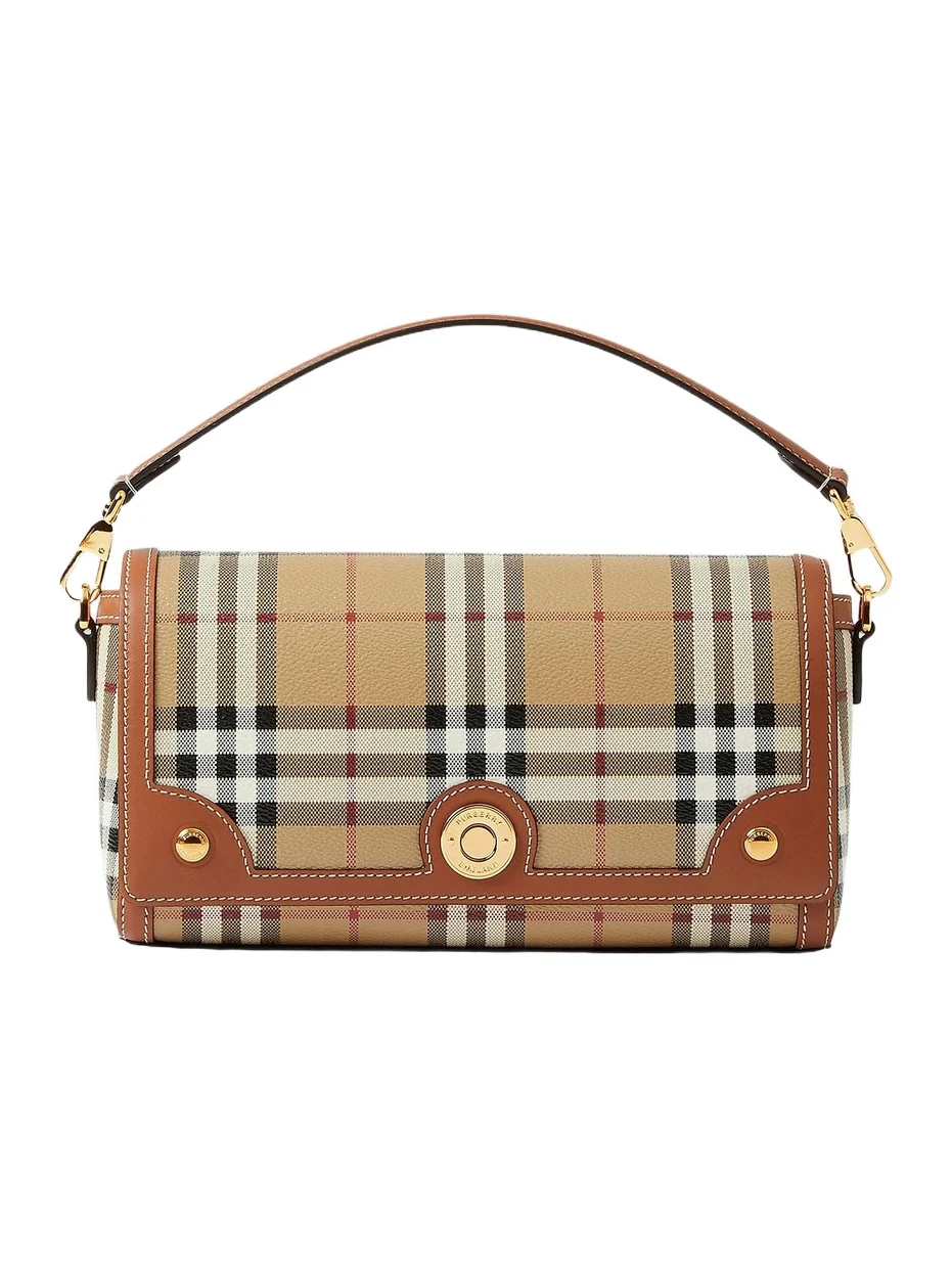 Women's Check & Leather Top Handle Note Bag