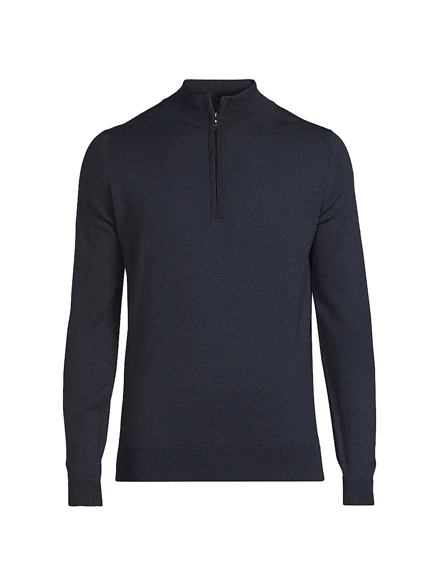 John Smedley Men's Tapton Merino Zip Pullover - Midnight | Image 1 John Smedley Men's Tapton Merino Zip Pullover - Midnight | Image 1