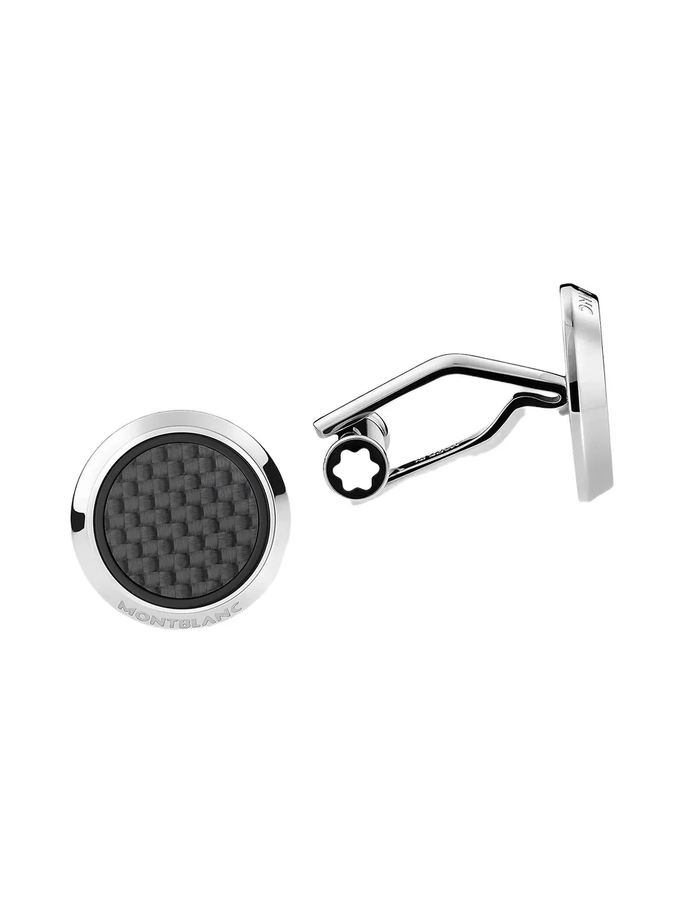 Montblanc Men's Round Stainless Steel & Carbon Cufflinks - Silver Black