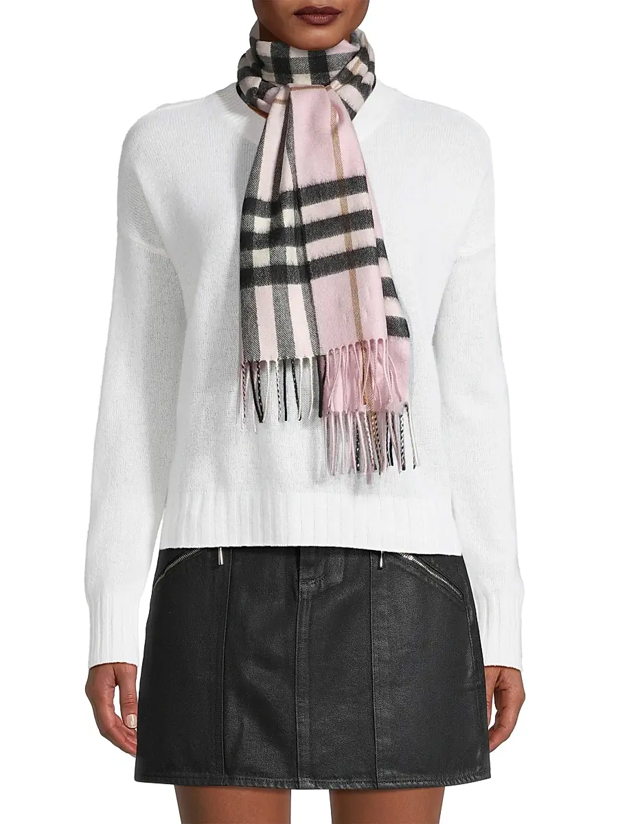 Women's Giant Check Cashmere Scarf - Pale Candy Pink Women's Giant Check Cashmere Scarf - Pale Candy Pink