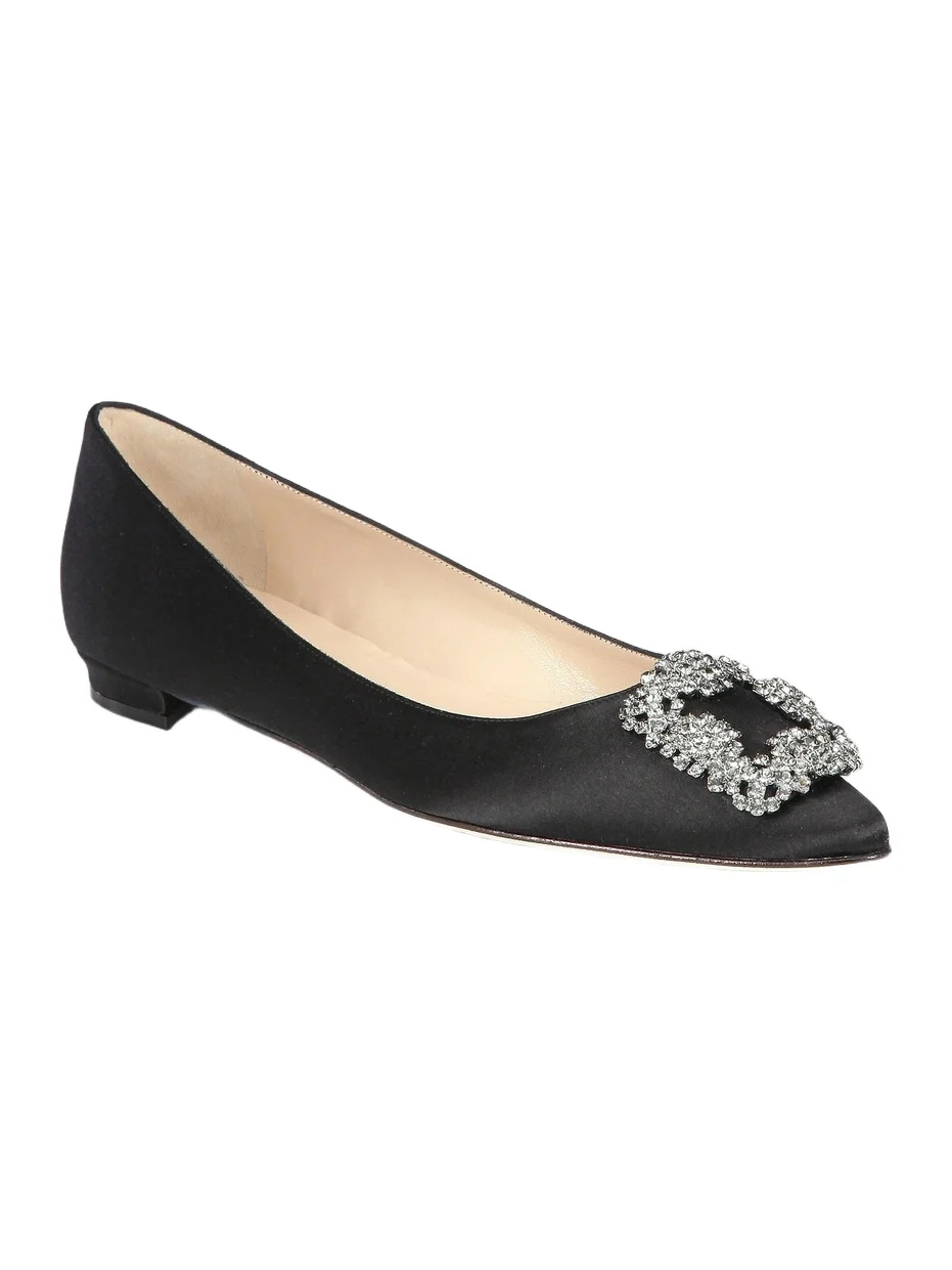 Manolo Blahnik Women's Hangisi 25MM Embellished Satin Flats