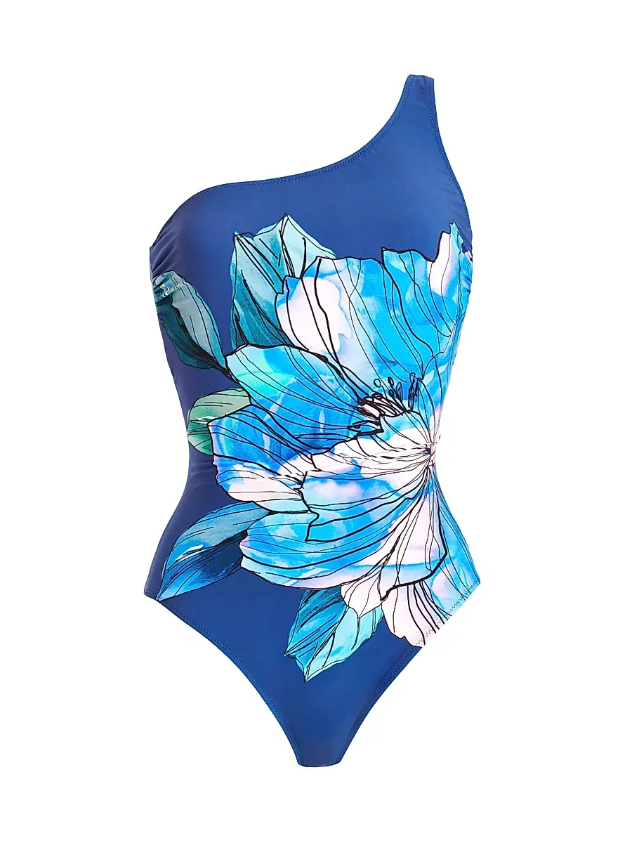 Gottex Swimwear Women's Wild Flower One-Shoulder One-Piece Swimsuit - Blue Multi - Size 16 | Image 1 Gottex Swimwear Women's Wild Flower One-Shoulder One-Piece Swimsuit - Blue Multi - Size 16 | Image 1