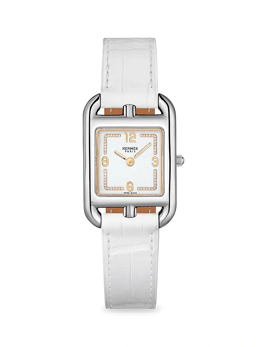 HERMÈS Women's Cape Cod Stainless Steel, 0.04 TCW Diamond & Alligator Strap Watch/23MM - White | Image 1 HERMÈS Women's Cape Cod Stainless Steel, 0.04 TCW Diamond & Alligator Strap Watch/23MM - White | Image 1