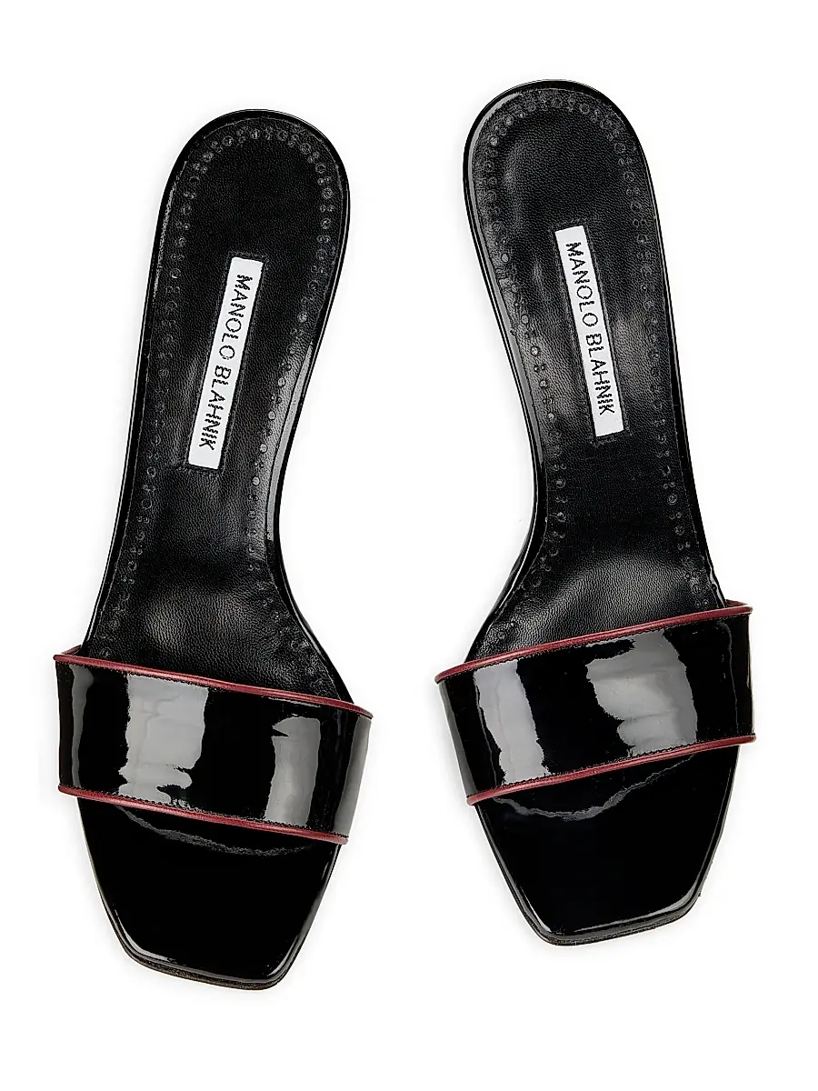 Manolo Blahnik Women's Helamu Patent Leather Open-Toe Mules - Black And Red | Thumbnail 4 Manolo Blahnik Women's Helamu Patent Leather Open-Toe Mules - Black And Red | Thumbnail 4